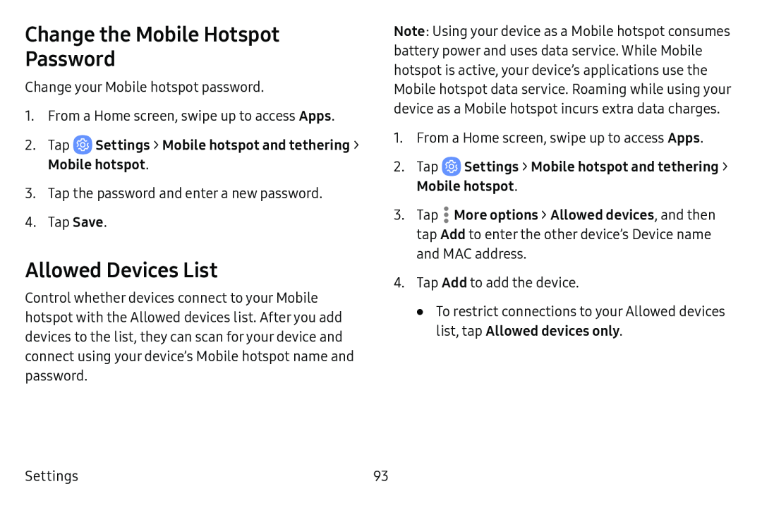 Change the Mobile Hotspot Password Allowed Devices List