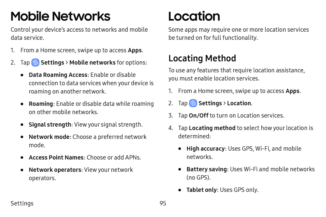 Mobile Networks Galaxy Tab E 9.6 Verizon