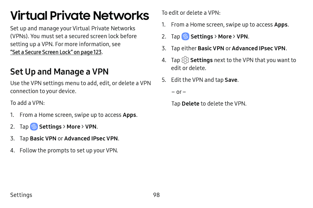 Set Up and Manage a VPN Galaxy Tab E 9.6 Verizon