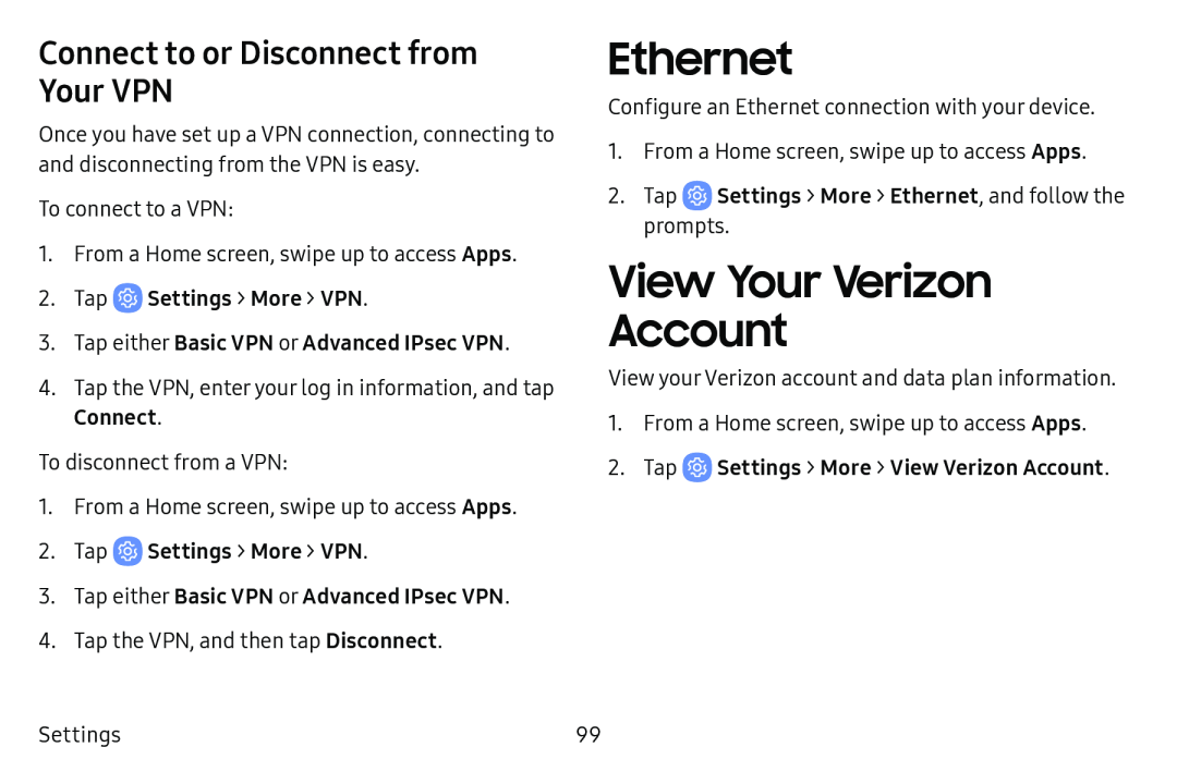 Connect to or Disconnect from Your VPN Galaxy Tab E 9.6 Verizon