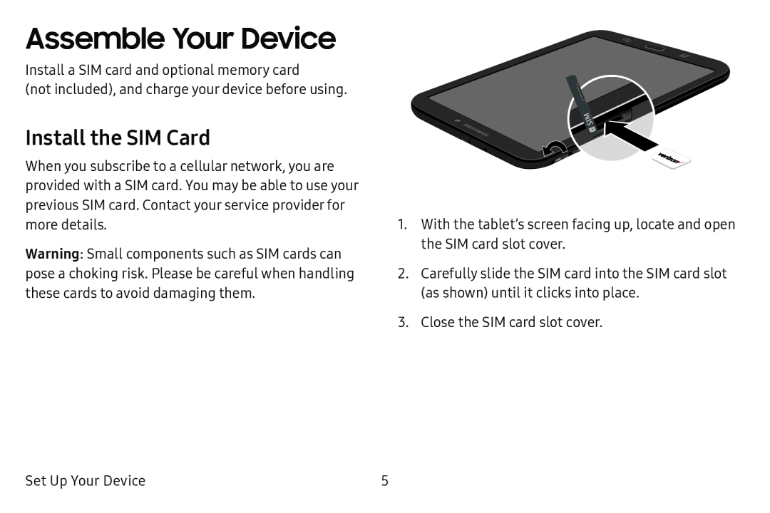 Install the SIM Card Galaxy Tab E 9.6 Verizon