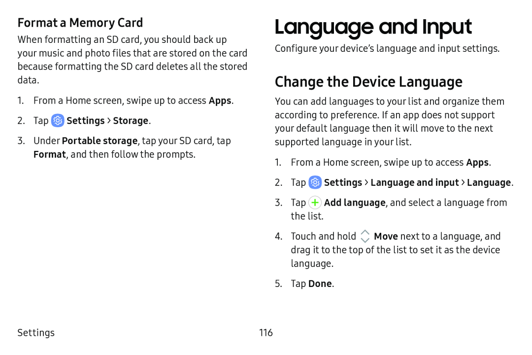 Format a Memory Card Change the Device Language