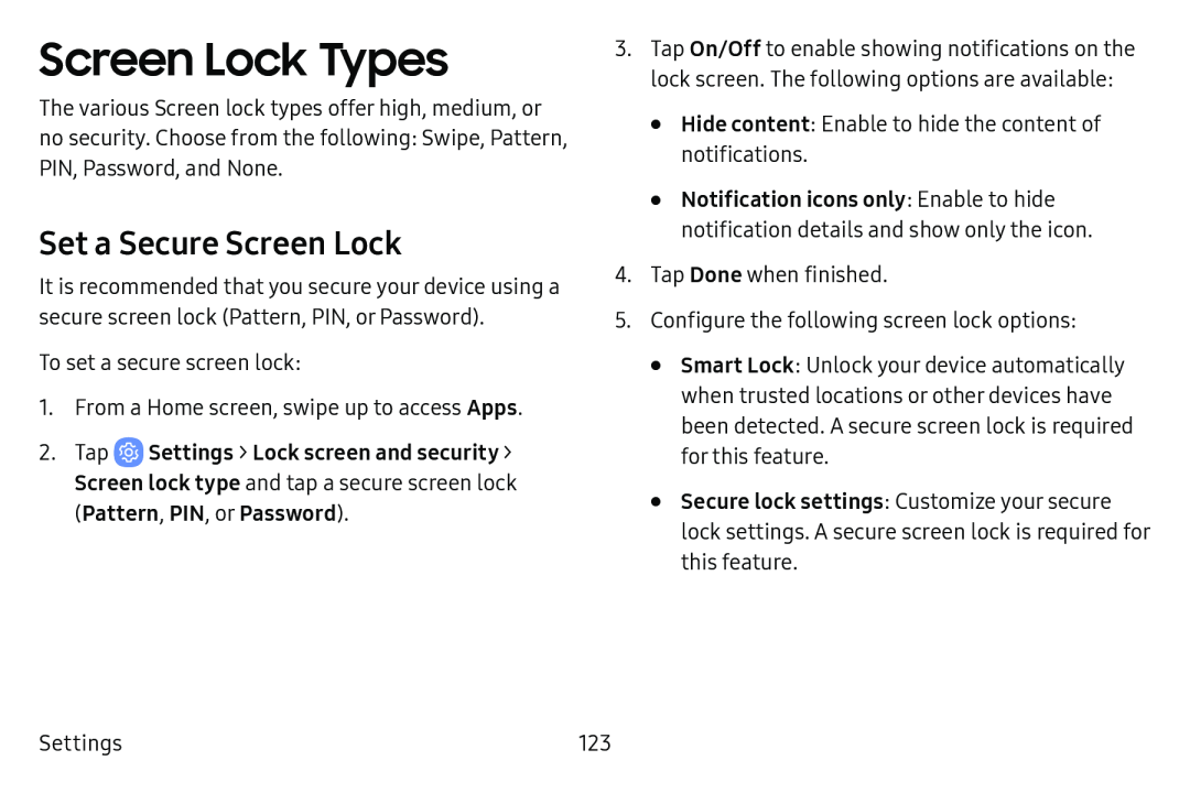 Screen Lock Types Galaxy Tab E 9.6 Verizon