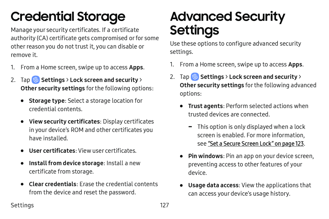 Credential Storage Advanced Security Settings