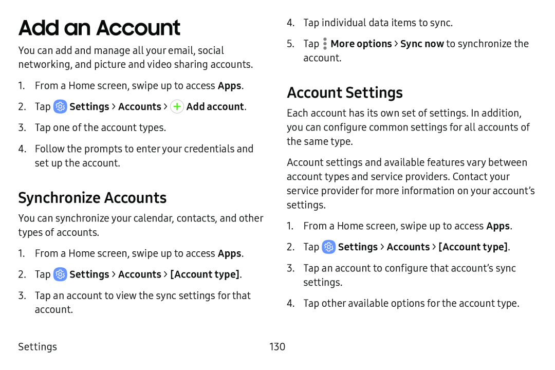 Synchronize Accounts Galaxy Tab E 9.6 Verizon