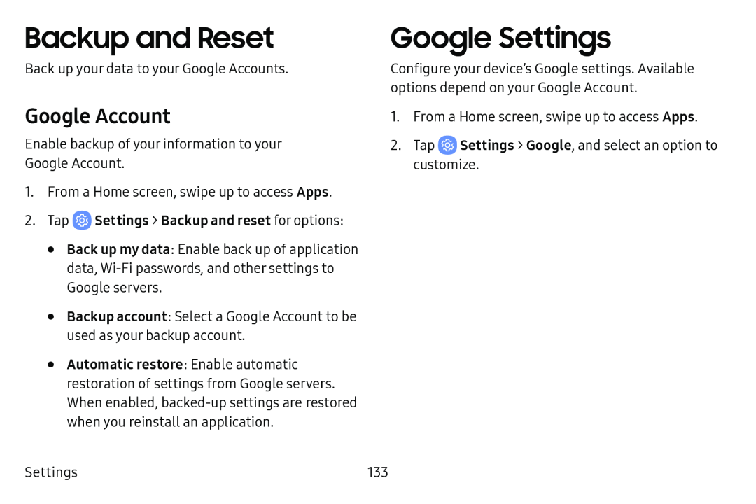 Google Account Backup and Reset