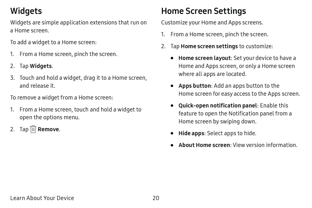 Widgets Home Screen Settings