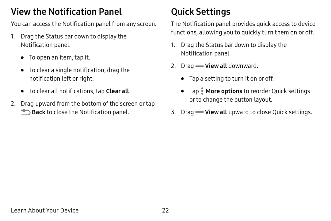 Quick Settings Galaxy Tab E 9.6 Verizon