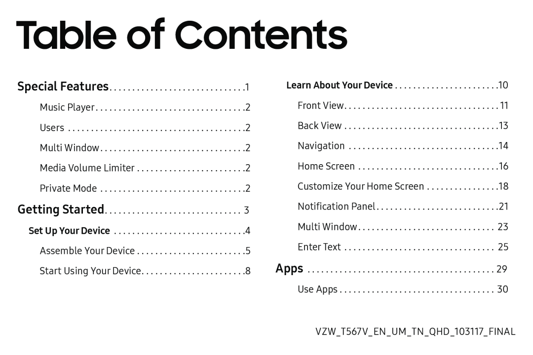 Table of Contents Galaxy Tab E 9.6 Verizon