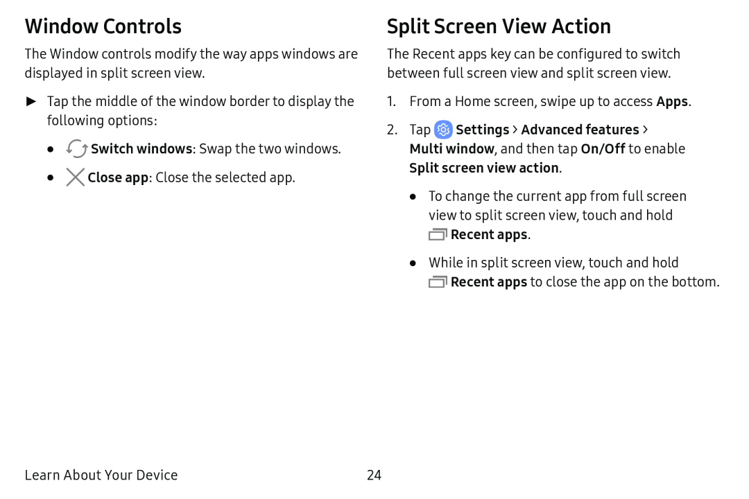 Window Controls Split Screen View Action