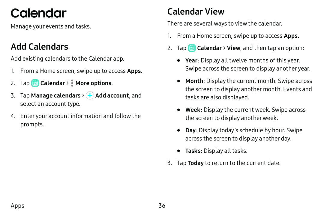 Calendar View Galaxy Tab E 9.6 Verizon