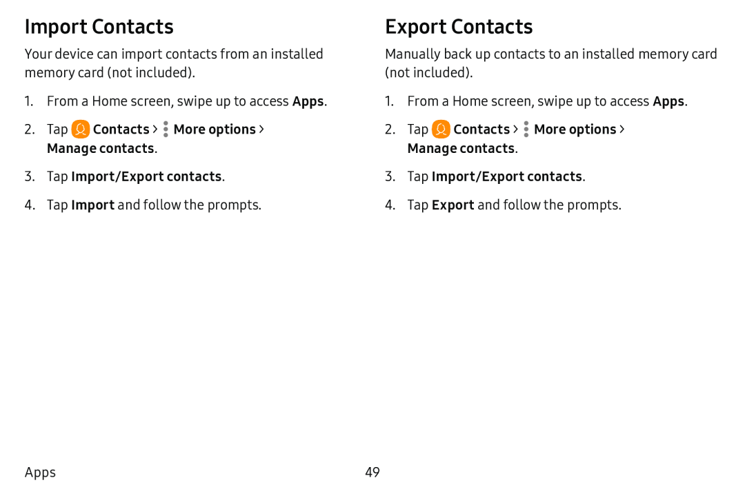 Import Contacts Export Contacts