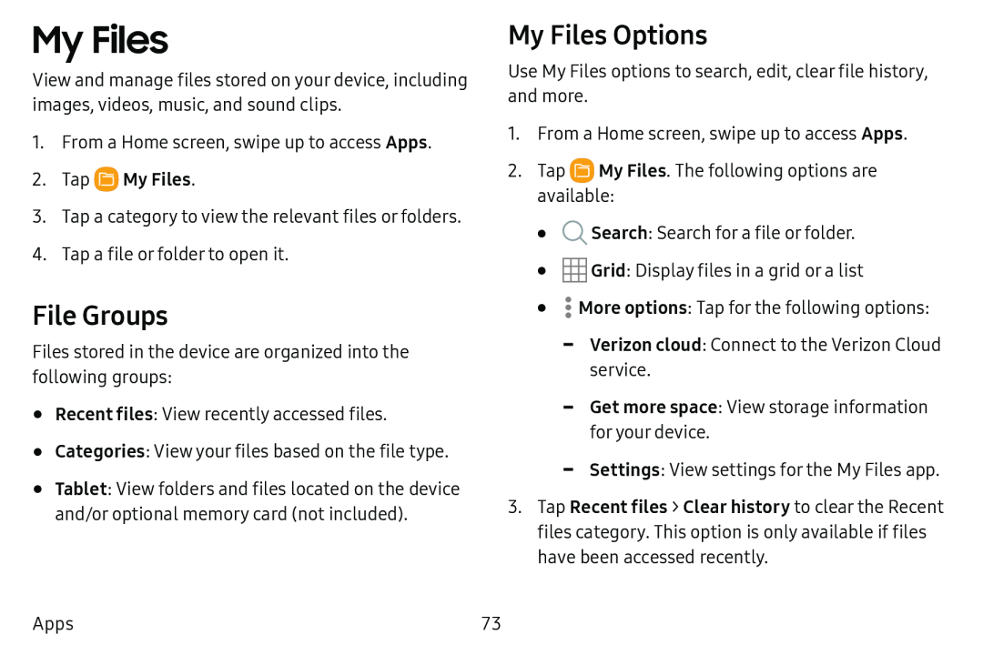 File Groups My Files Options