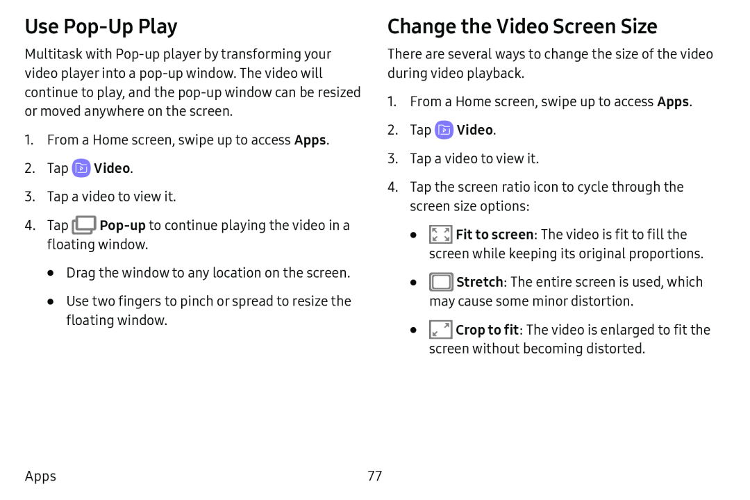 Use Pop-UpPlay Change the Video Screen Size