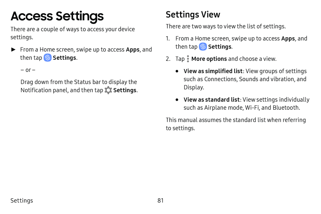 Settings View Galaxy Tab E 9.6 Verizon