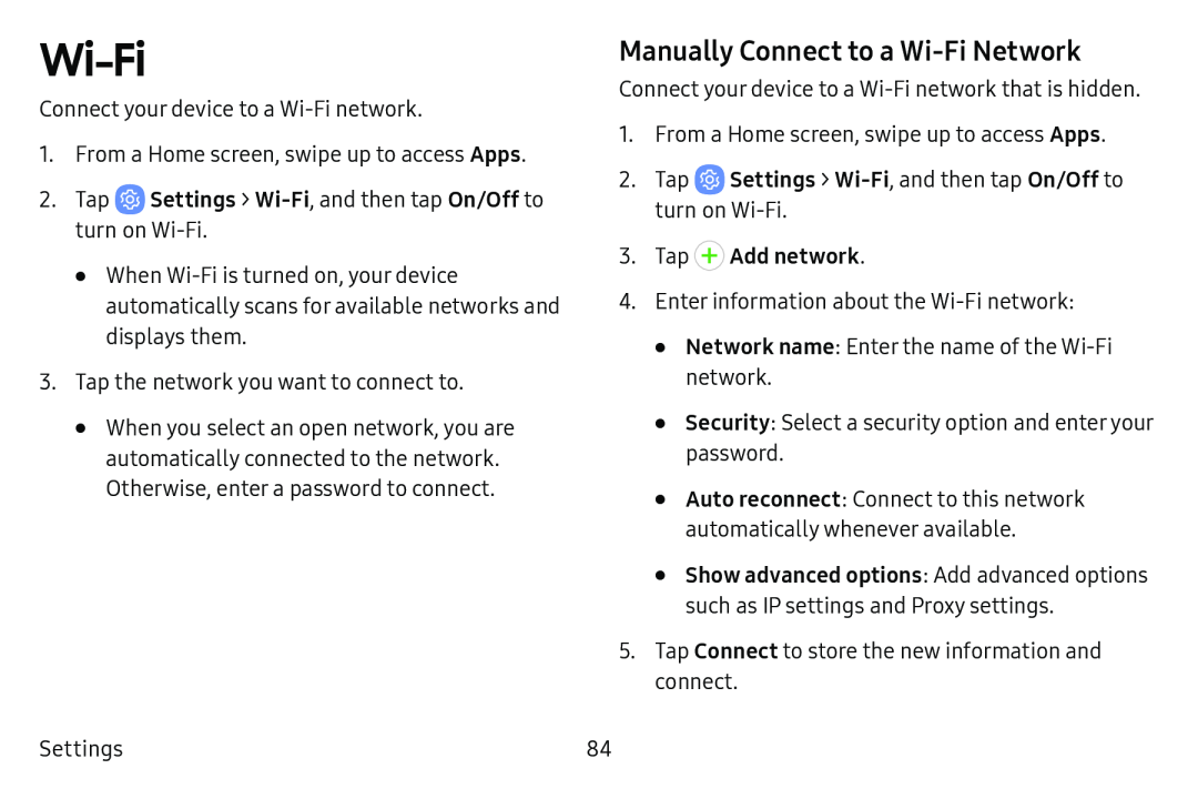 Manually Connect to a Wi‑Fi Network Wi-Fi