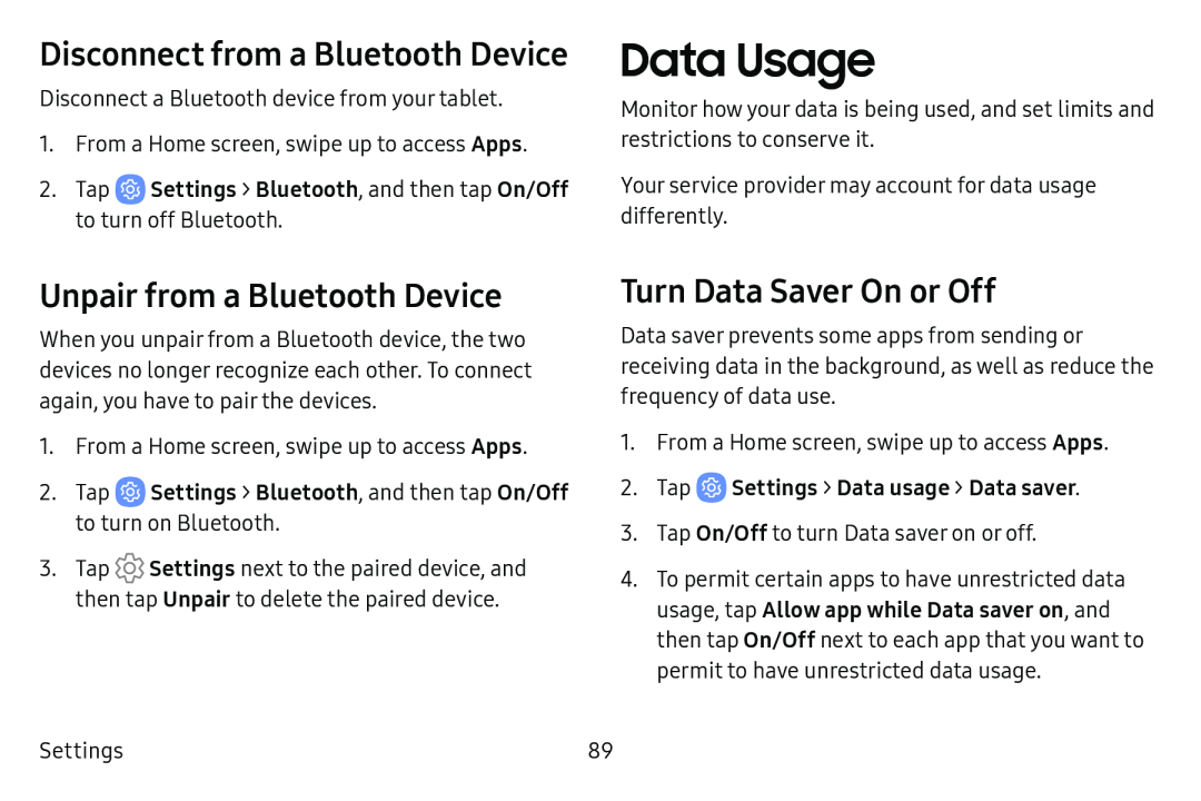 Data Usage Galaxy Tab E 9.6 Verizon