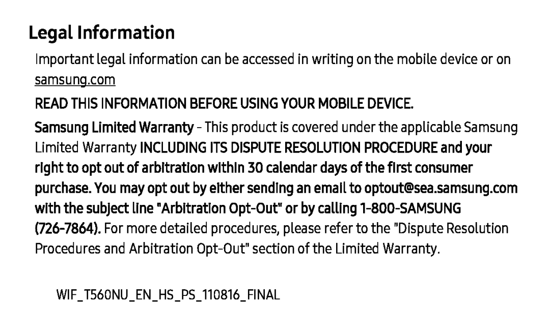 Legal Information Galaxy Tab E 9.6 Wi-Fi