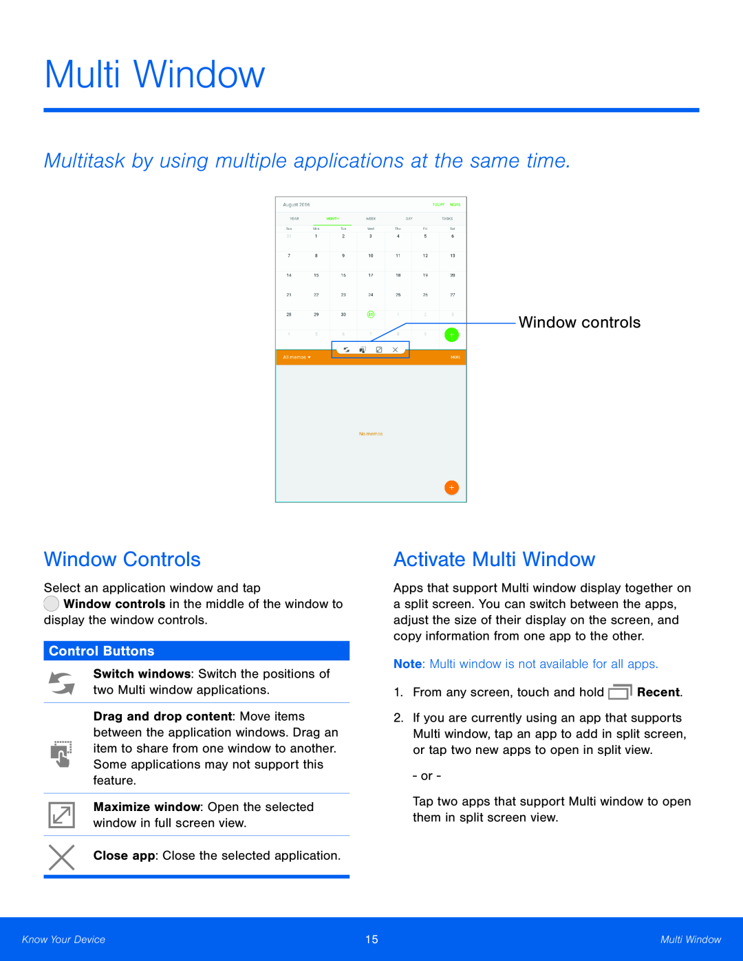 Window Controls Galaxy Tab E 9.6 Wi-Fi