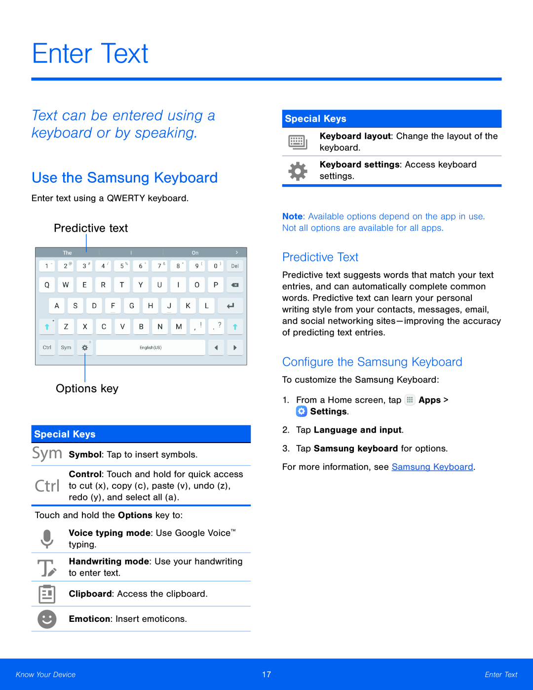 Text can be entered using a keyboard or by speaking Galaxy Tab E 9.6 Wi-Fi