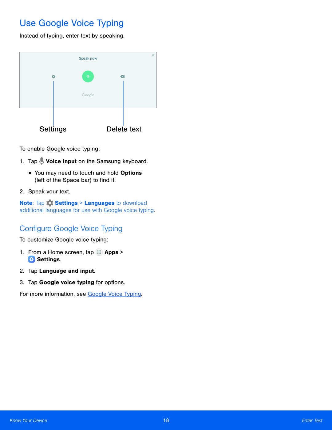 Delete text Configure Google Voice Typing