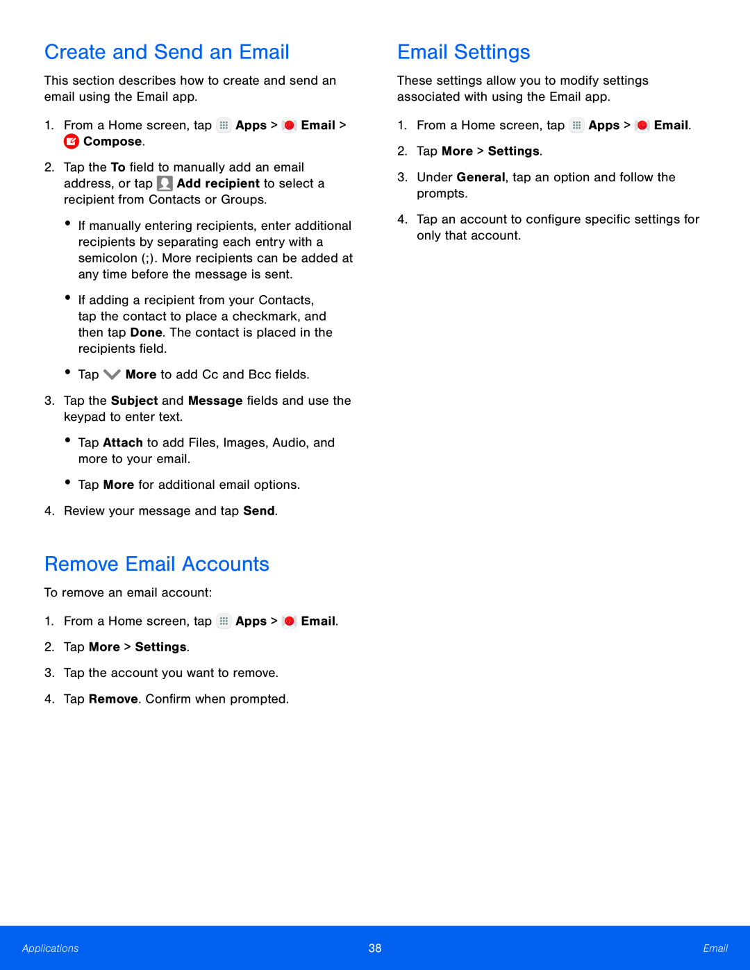 Create and Send an Email Remove Email Accounts