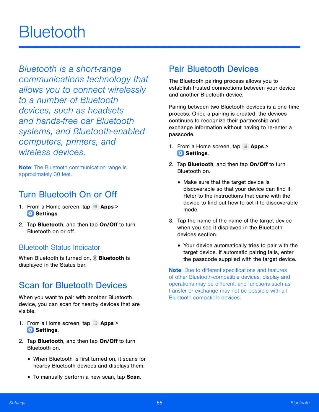 Bluetooth Status Indicator Turn Bluetooth On or Off