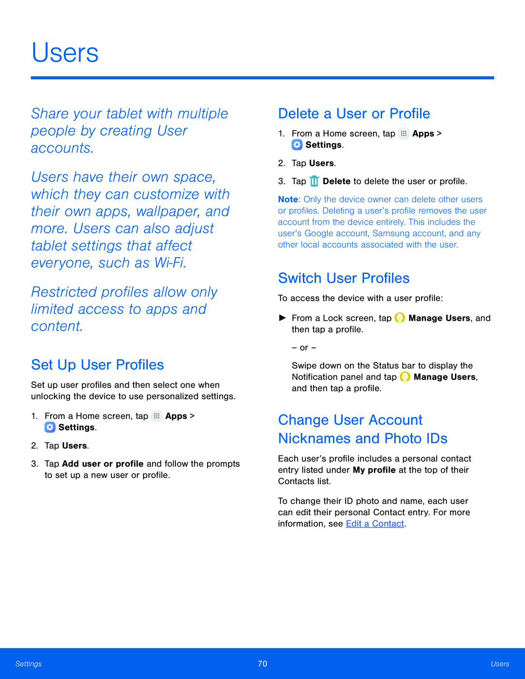 Set Up User Profiles Galaxy Tab E 9.6 Wi-Fi