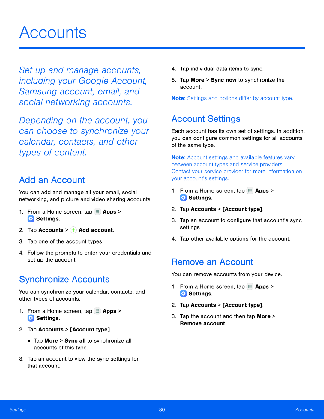 Add an Account Synchronize Accounts