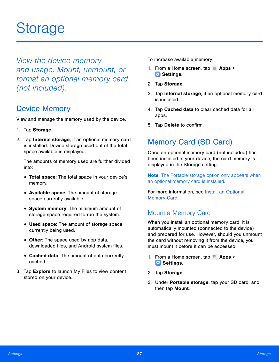 Mount a Memory Card View the device memory