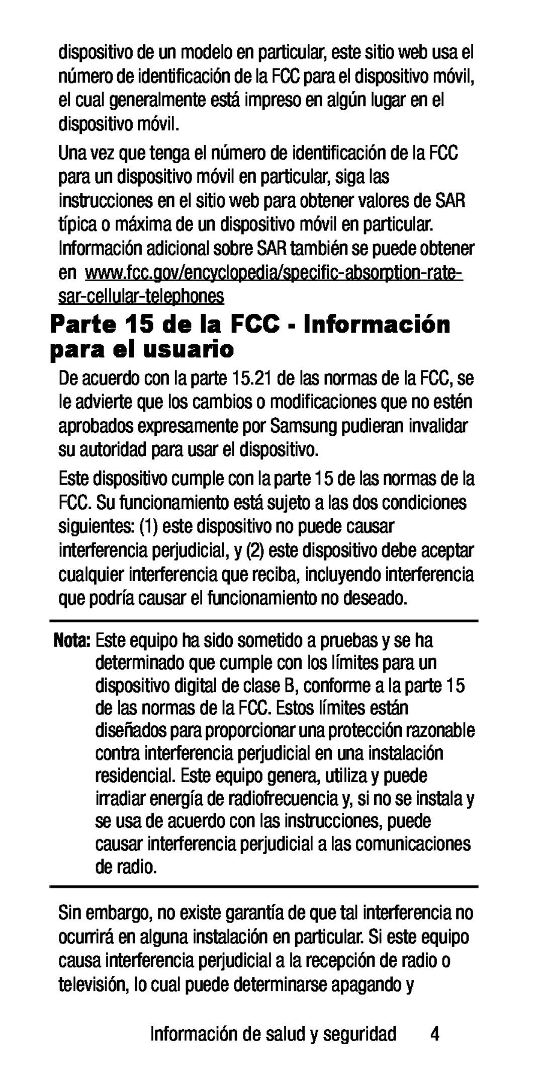 Nota: Parte 15 de la FCC - Información para el usuario