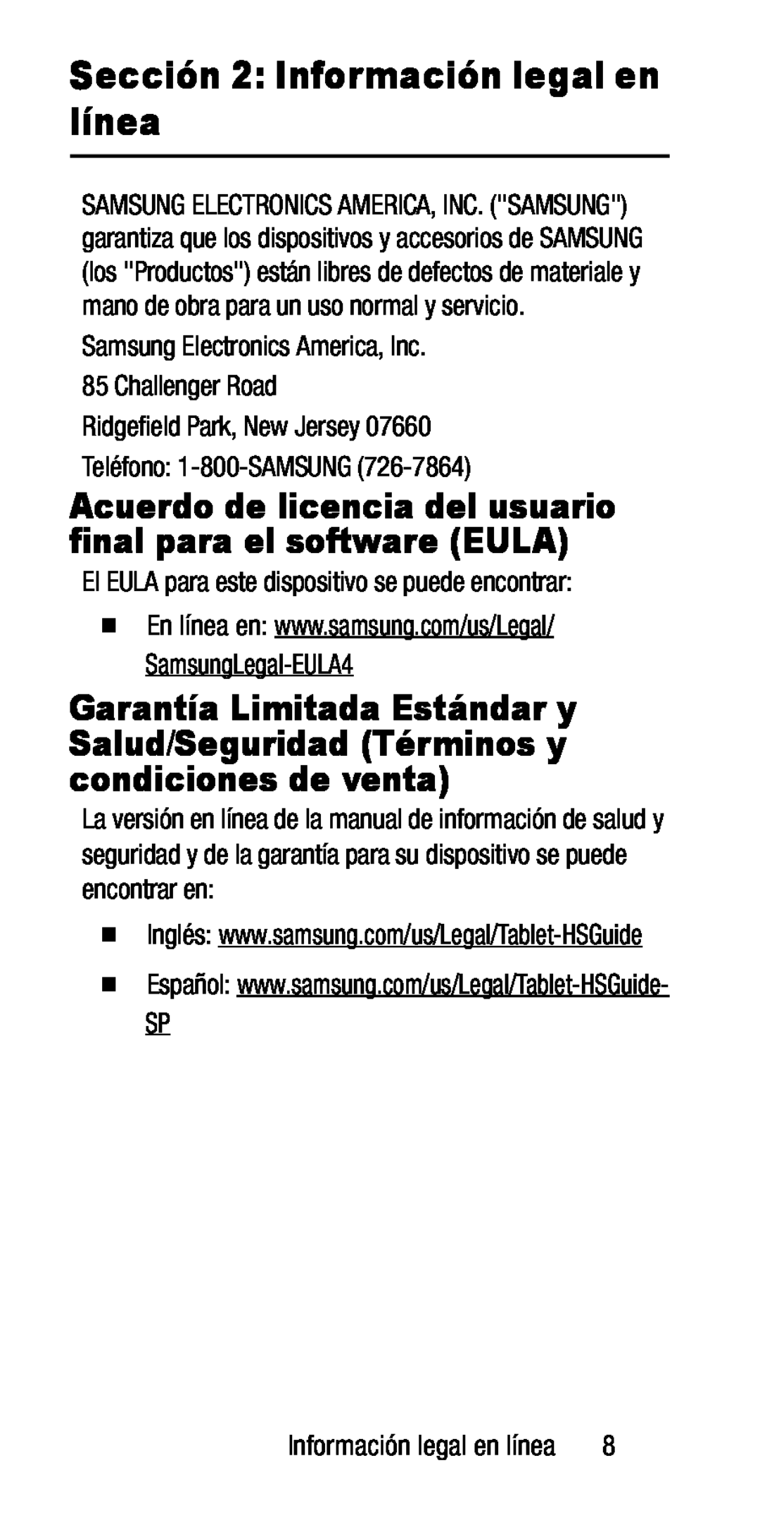 Inglés: www.samsung.com/us/Legal/Tablet-HSGuide Galaxy Tab E 8.0 AT&T