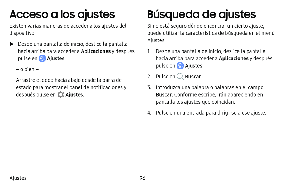 Acceso a los ajustes Búsqueda de ajustes