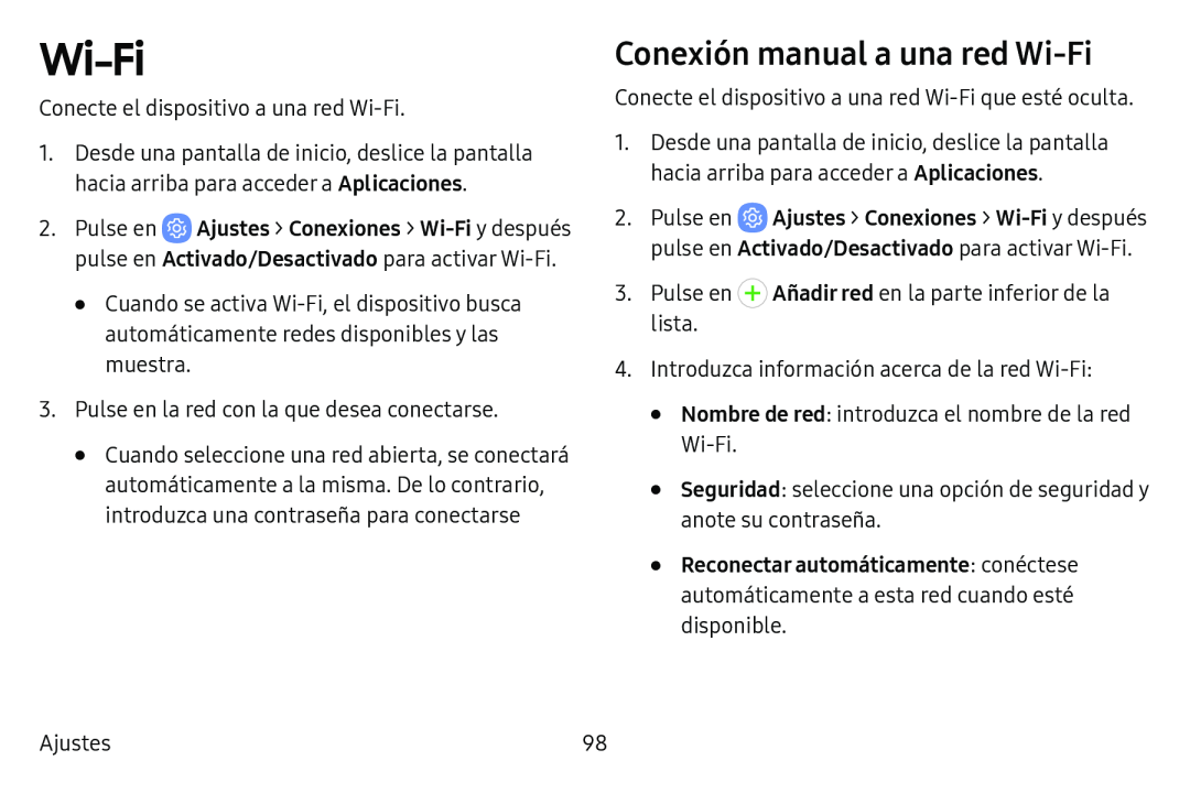 Conexión manual a una red Wi-Fi Galaxy Tab E 8.0 AT&T