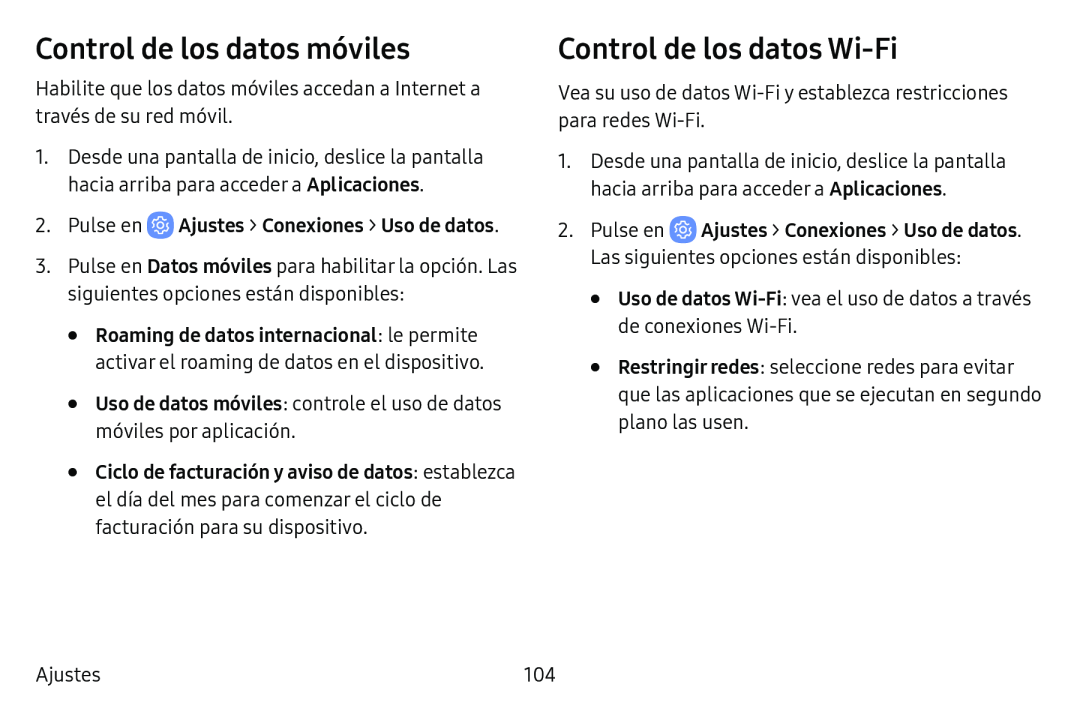 Control de los datos móviles Control de los datos Wi-Fi