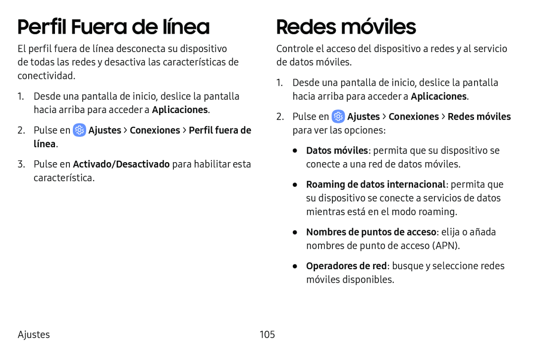 Perfil Fuera de línea Redes móviles