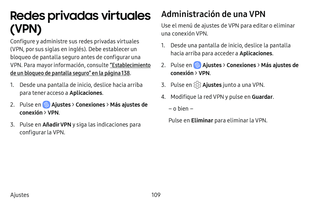 Administración de una VPN Galaxy Tab E 8.0 AT&T