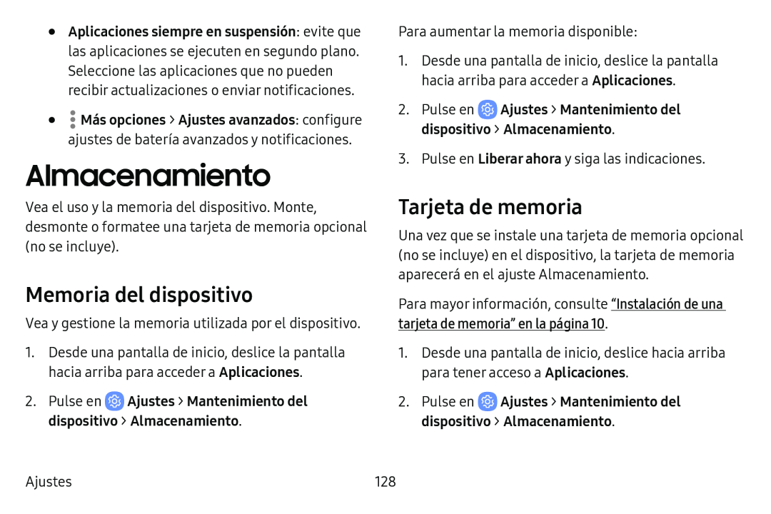 Memoria del dispositivo Galaxy Tab E 8.0 AT&T