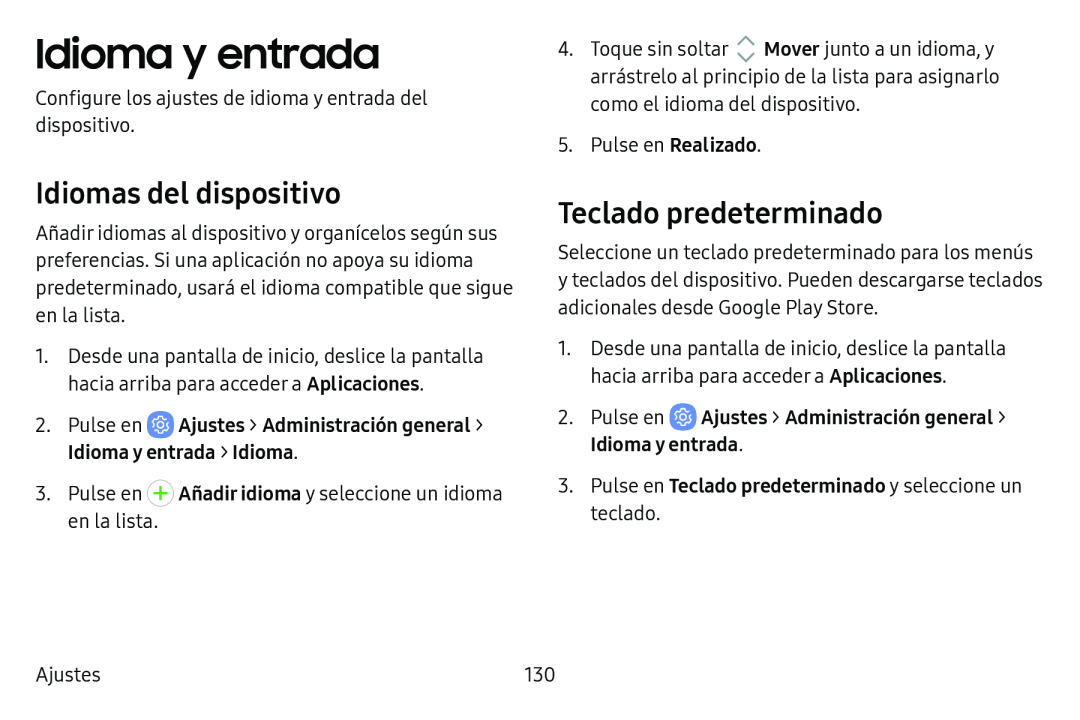 Idiomas del dispositivo Galaxy Tab E 8.0 AT&T