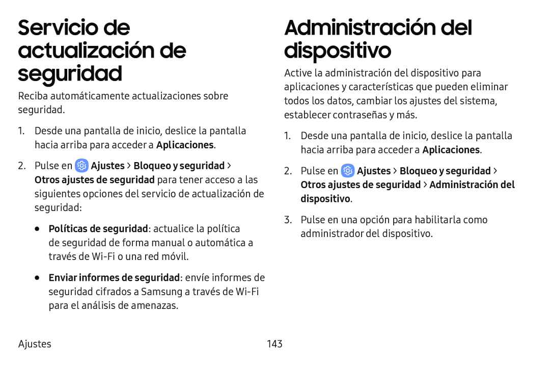 Servicio de actualización de seguridad Administración del dispositivo