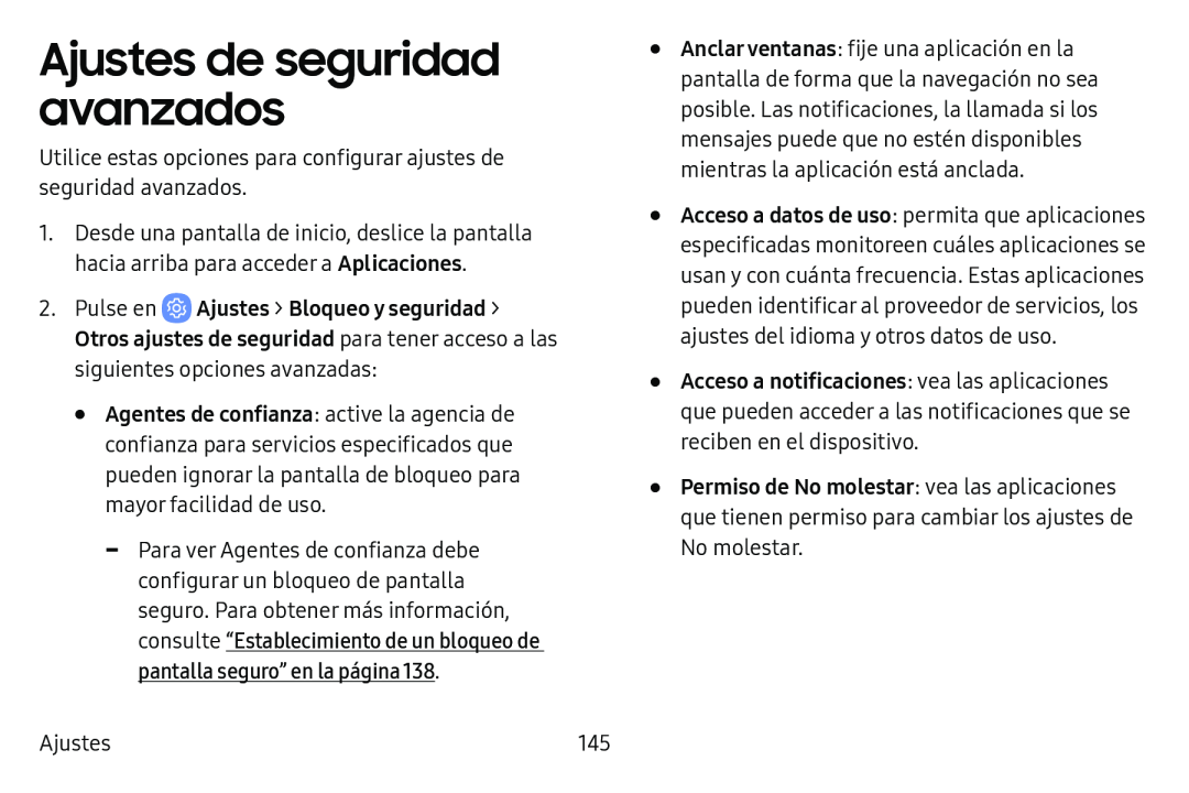 Ajustes de seguridad avanzados