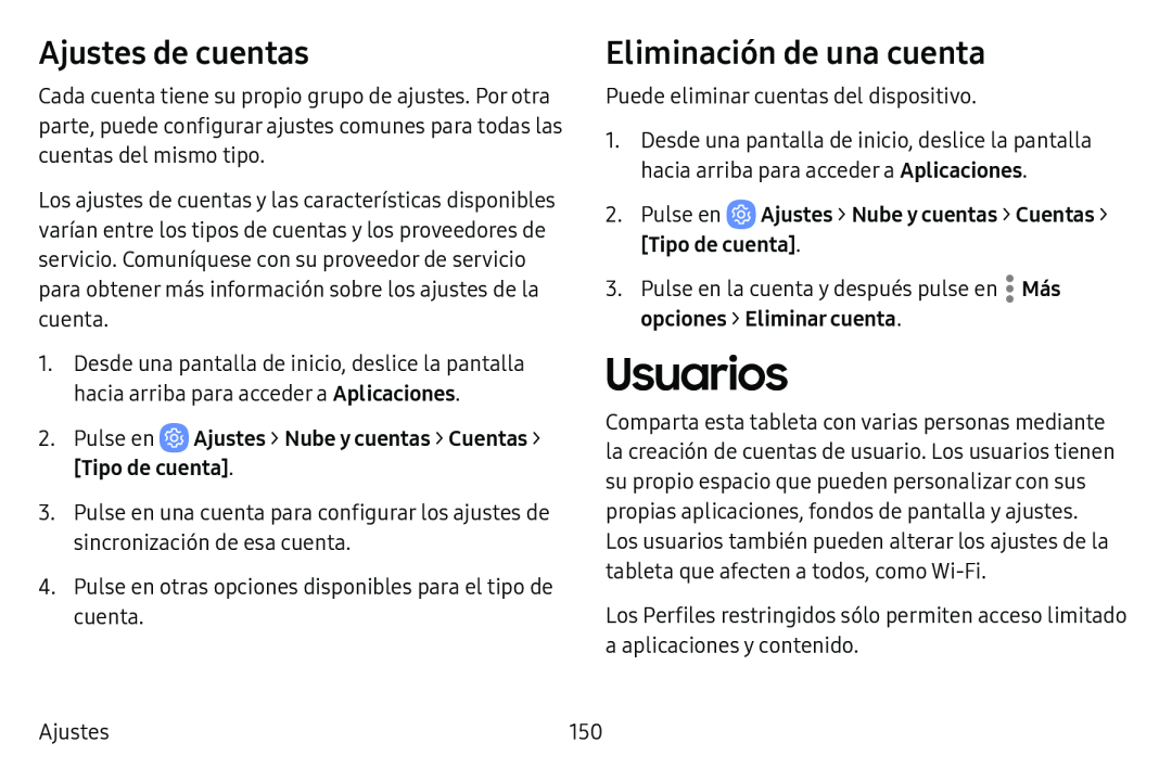 Ajustes de cuentas Galaxy Tab E 8.0 AT&T