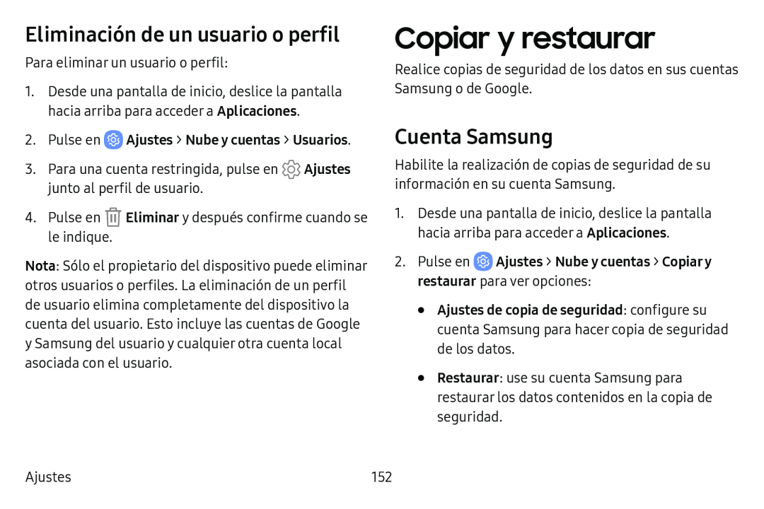 Eliminación de un usuario o perfil Galaxy Tab E 8.0 AT&T