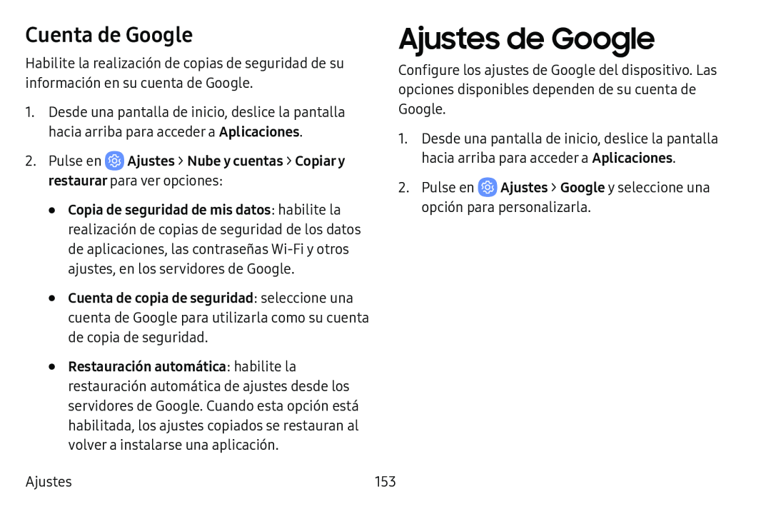 Ajustes de Google Galaxy Tab E 8.0 AT&T