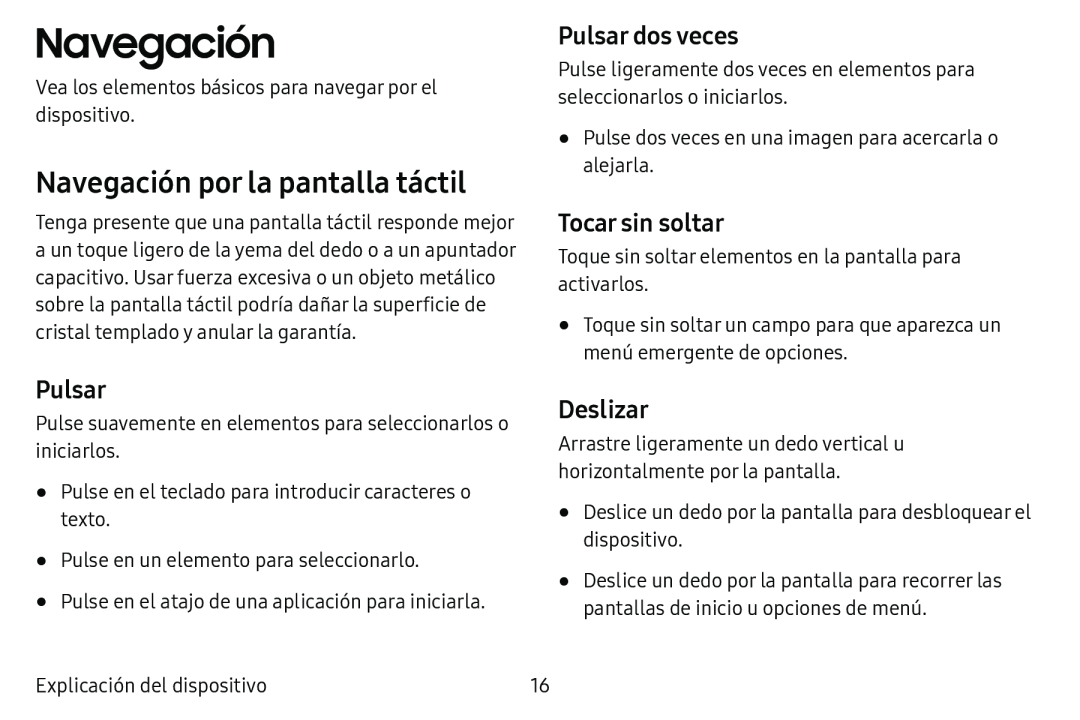 Navegación por la pantalla táctil Galaxy Tab E 8.0 AT&T