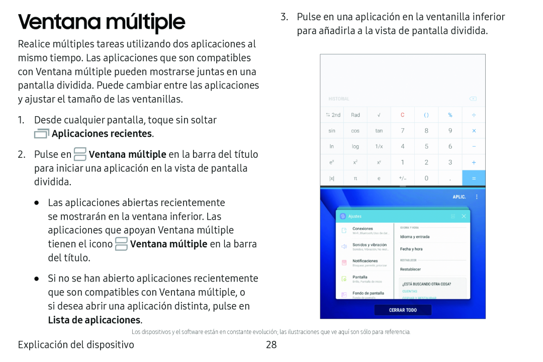 Aplicaciones recientes Ventana múltiple