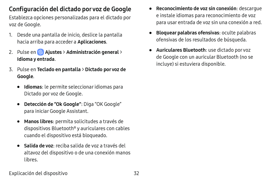 Configuración del dictado por voz de Google