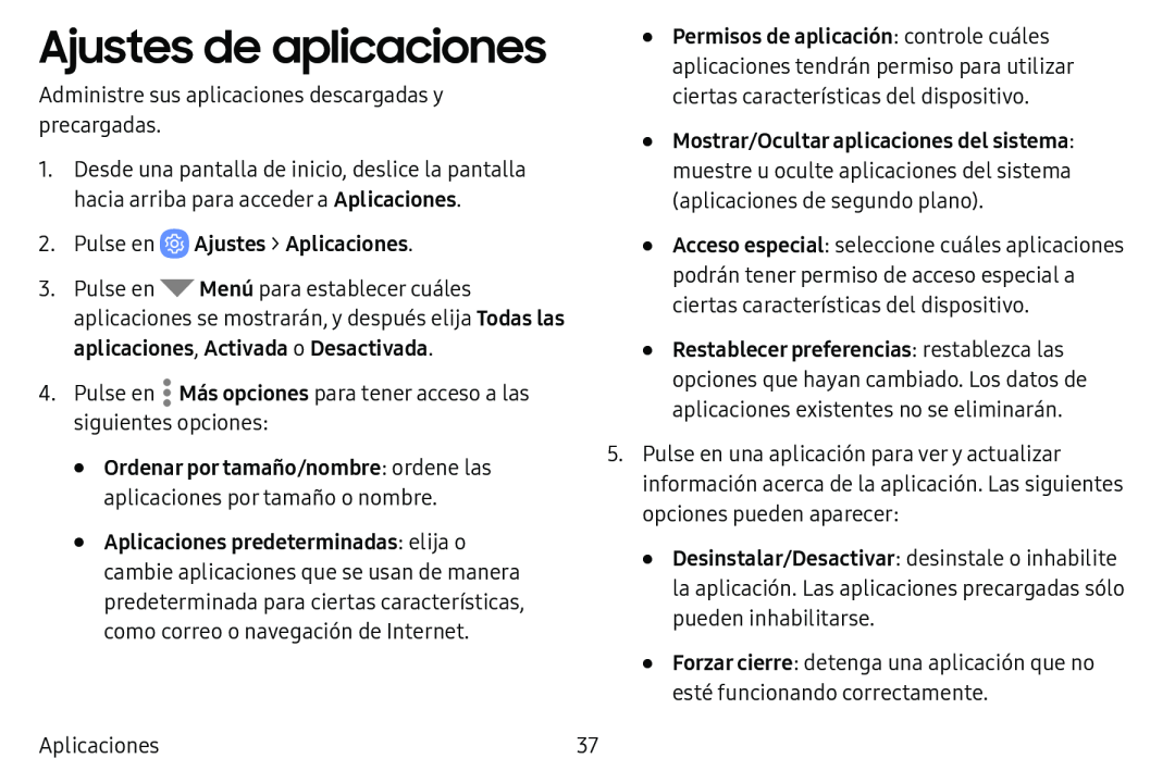 Ajustes de aplicaciones