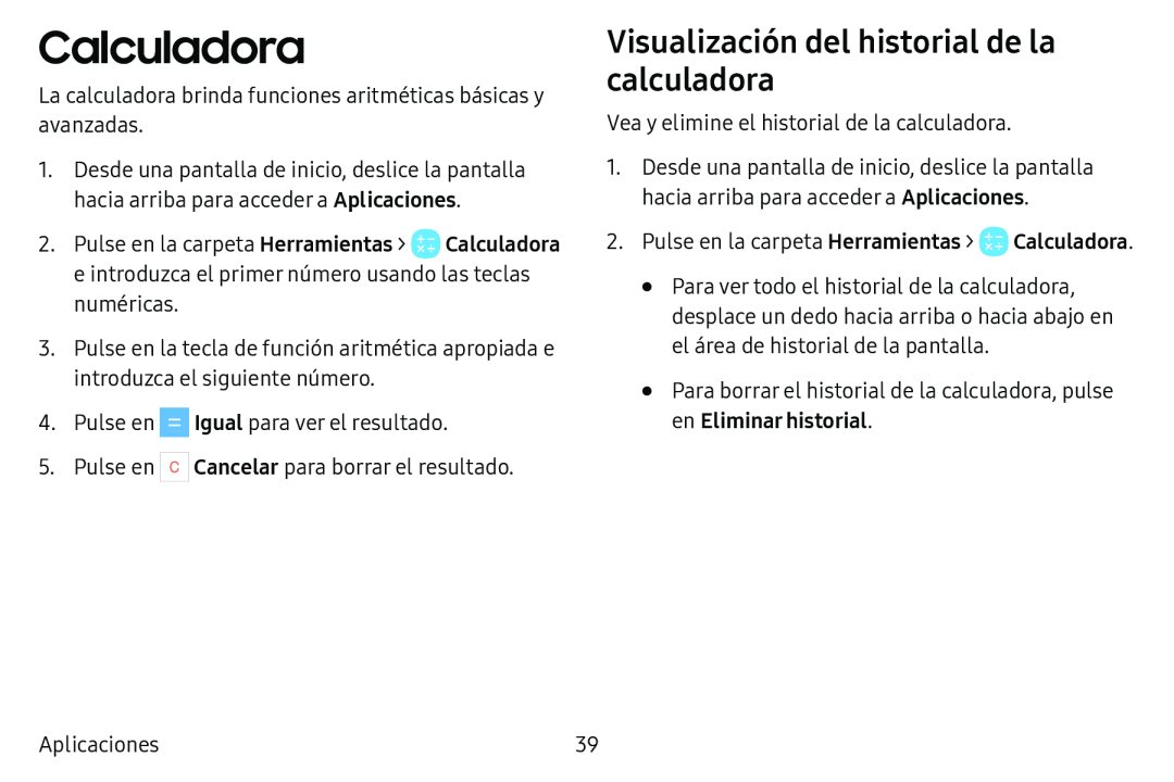 Visualización del historial de la calculadora Galaxy Tab E 8.0 AT&T