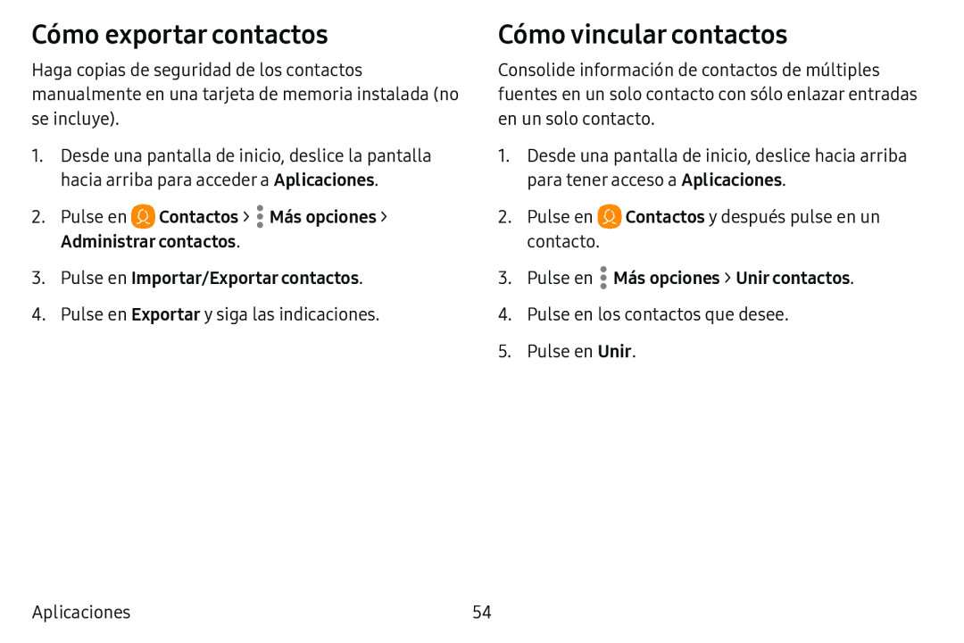 Cómo exportar contactos Cómo vincular contactos